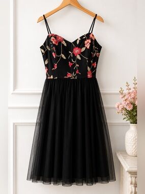 Elegant Black and Pink Floral Womens Dress